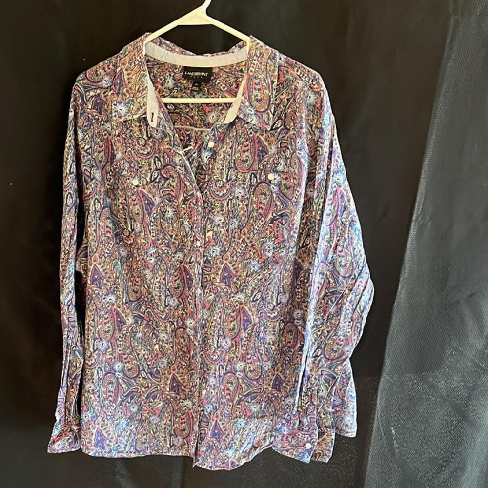 Lane Bryant Multi Color Paisley Long Sleeve Shirt Size 26